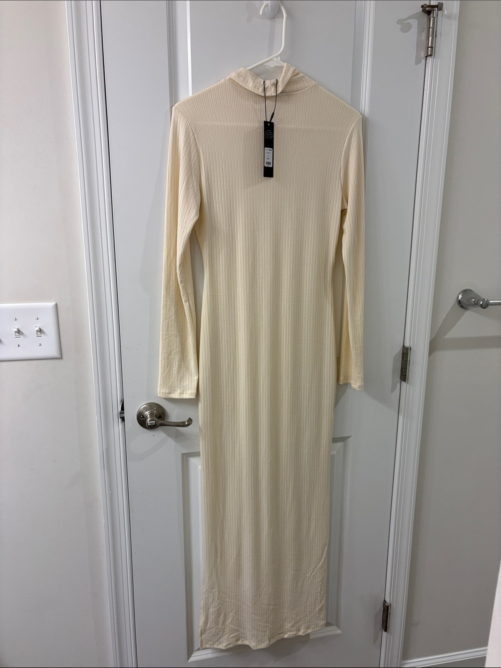 Fashion Nova Ivory Long Sleeve Ribbed Maxi Dress